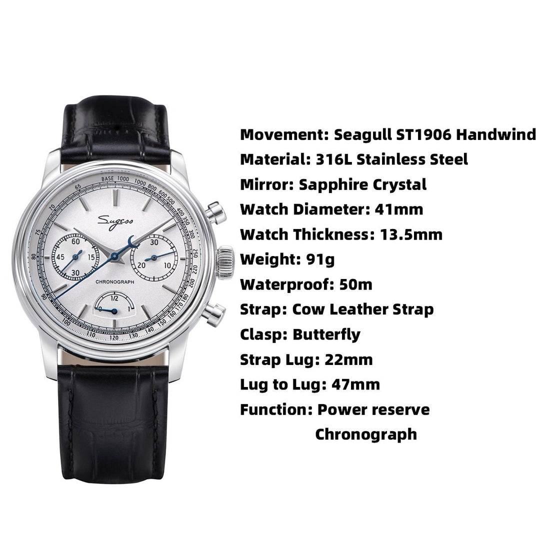 S 438 Chronograph mit Gangreserveanzeige, Seagul ST1906 - Bartels Watches